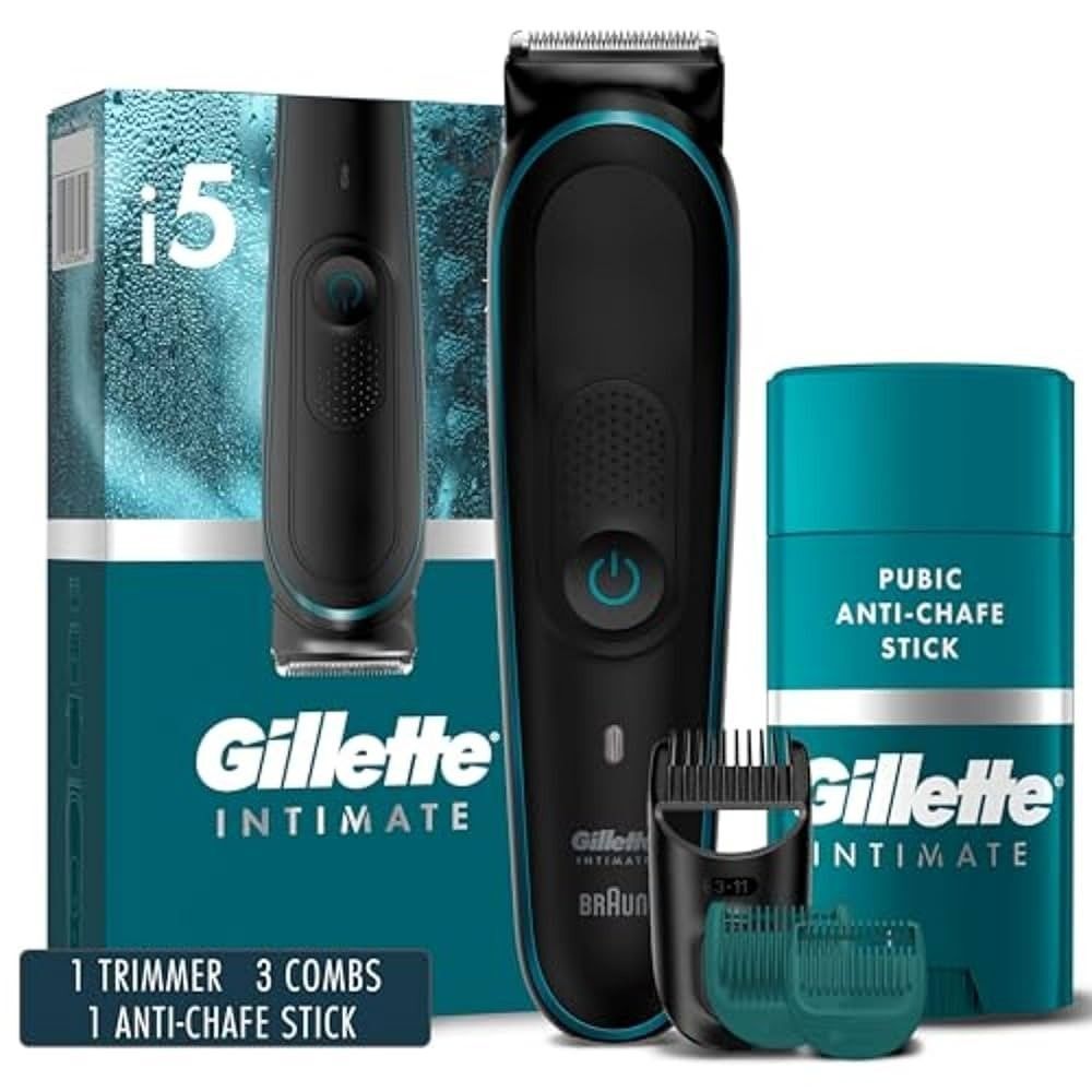 GILLETTE i5 INTIMATE PUBIC HAIR TRIMMER W/ANTI-CHAFE STICK 3 ATTACH POUCH